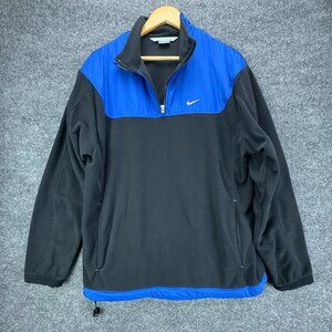 Y2K Nike Fleece Pullover Black Blue Colorblock Mens XL Retro‎ 1/4 Zip Vintage